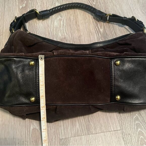 Vtg Y2K Banana Republic Brown Suede Leather Pleated Hobo Purse Braided Handle - Picture 3 of 13